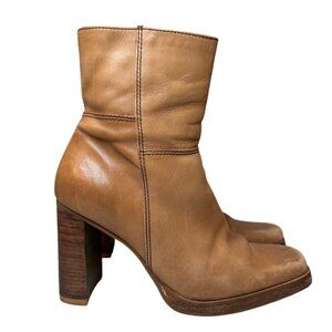 Candie’s Vintage Brown Leather Platform Boots Womens Size 6 Chunky Block Heel Re